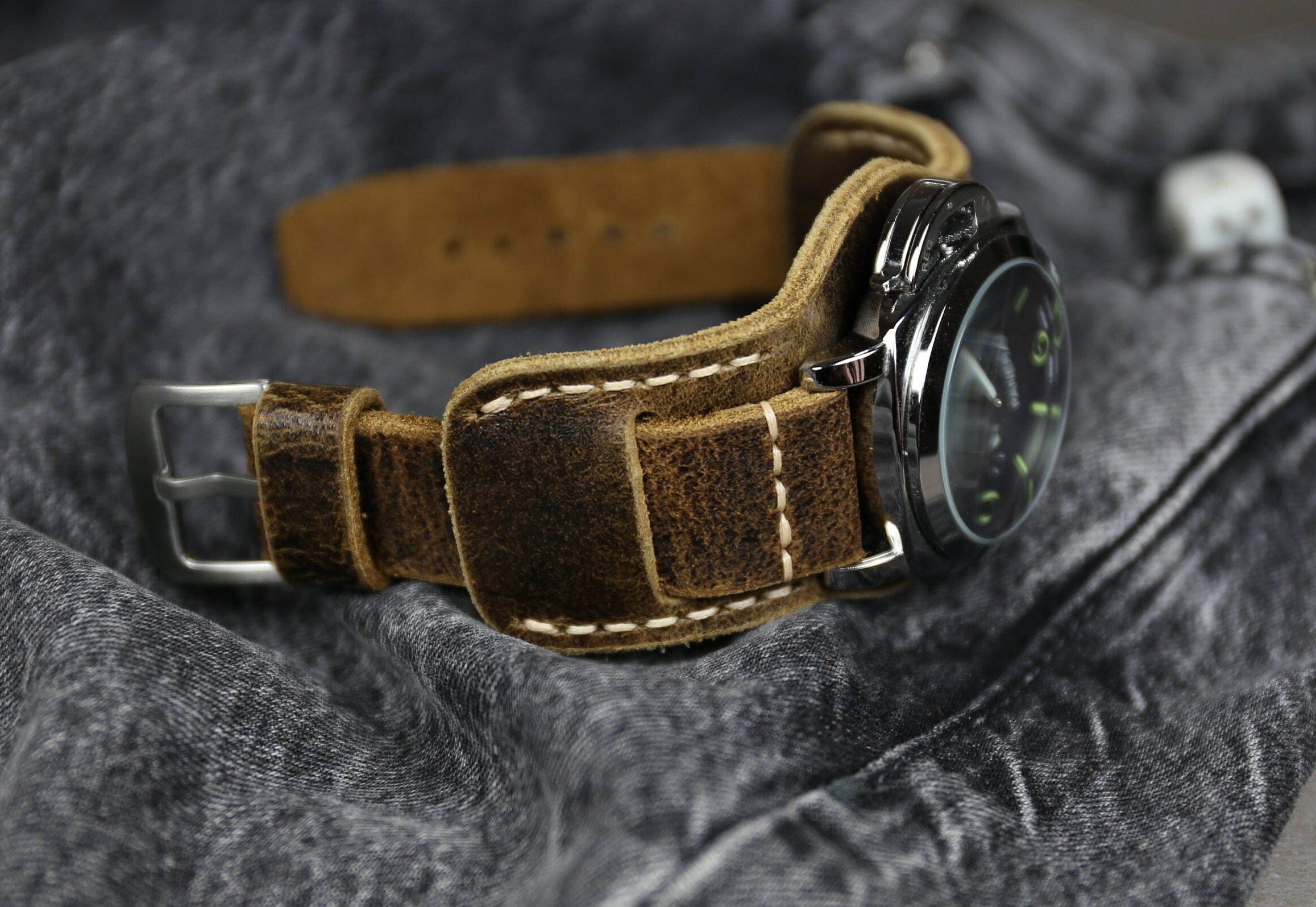 Handmade steampunk strap Bund band Leather watch strap for men 20mm 22mm 24mm Jewellery Watches Watch Bands & Straps Distressed leather strap brown 