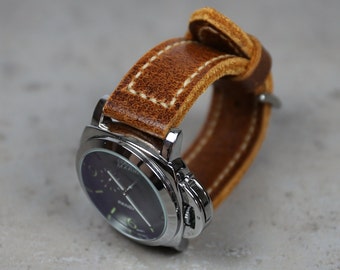 Brown Distressed Leather Watch Band: Handmade Vintage Style 18-26mm