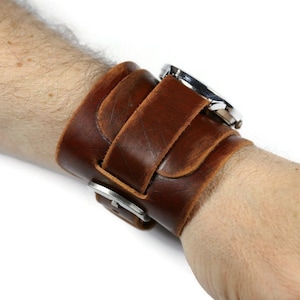 Wide cuff watch band Brown Distressed leather watch band, Handmade watch bund band 18mm 20mm 22mm 24mm Leather bund strap men Aviator
