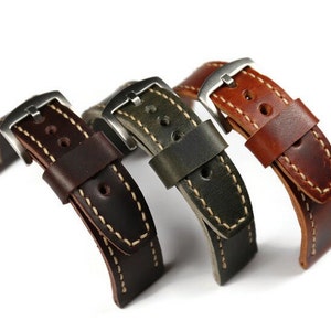 Leather watch strap, 18mm 20mm 22mm 24mm 26mm, Brown, Dark brown, Gray, Full grain leather Badalassi watch band, Handmade leather gift