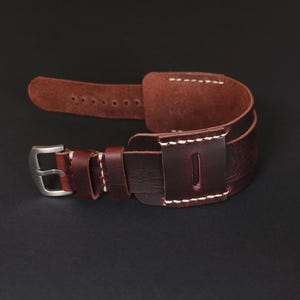 Handmade Dark Brown Leather Bund Watch Band: Italian Cuff Strap