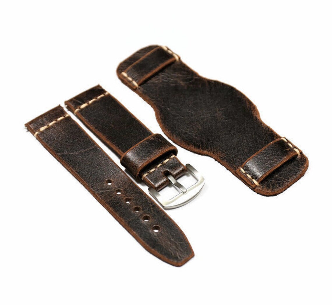Leather cuff watch strap mens Bund band distressed leather Etsy