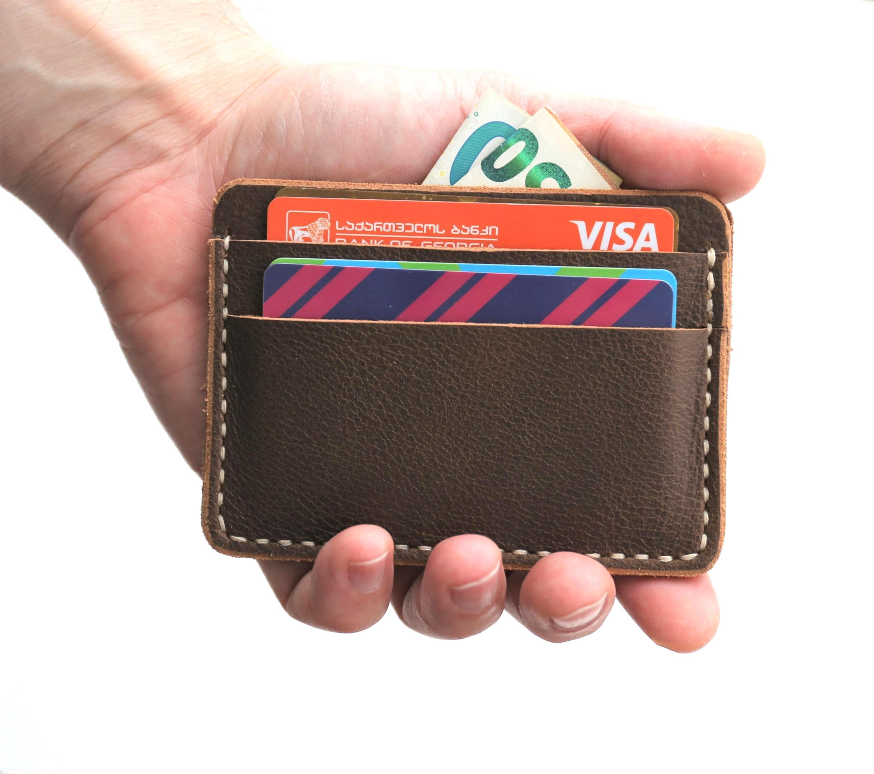 Horween Leather Card Holder Handmade Brown Minimalist Wallet 3