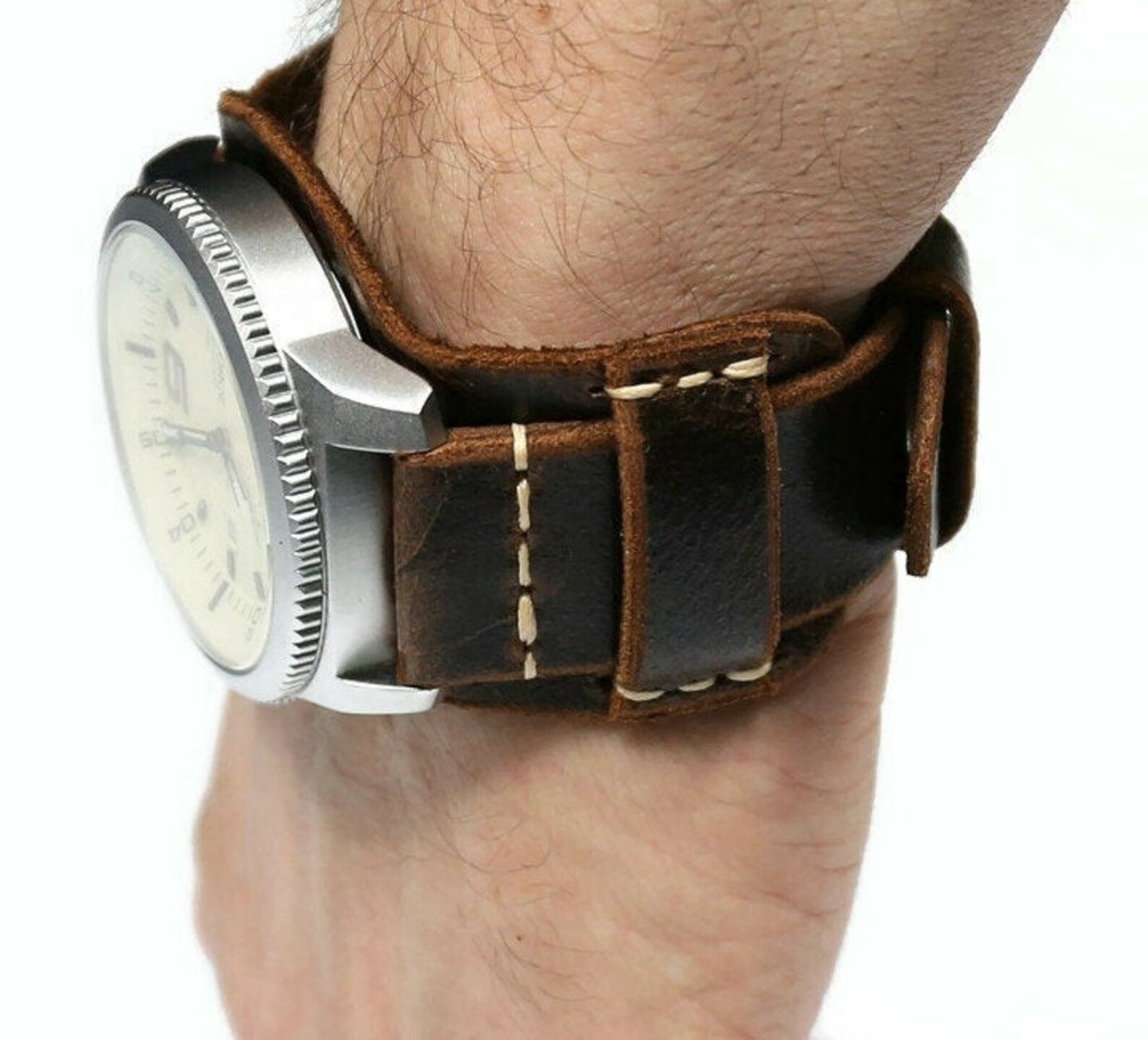 Leather cuff watch strap mens Bund band distressed leather Etsy