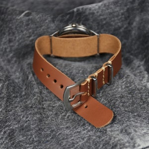 Slim leather watch band, Brown leather wrist watch strap 18mm 20mm 22mm 24mm, Single pass strap Handmade
