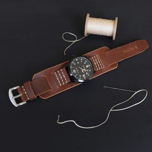 Handmade Brown Leather Cuff Watch Strap: Vintage Bund Band