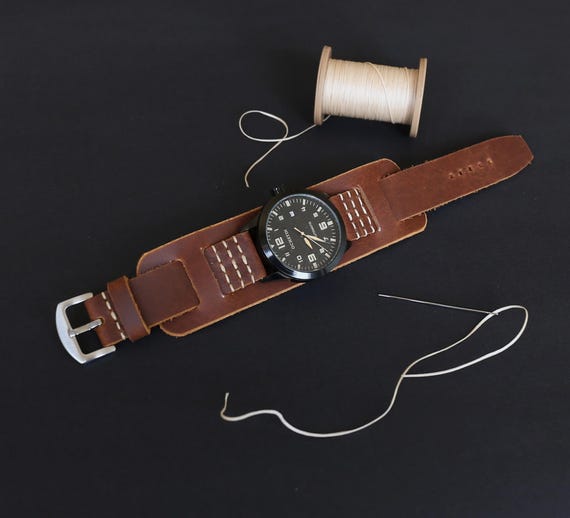 Wrist 18mm Cuff Watch Strap Full Grain RAF-74 Leather Nylon Watch