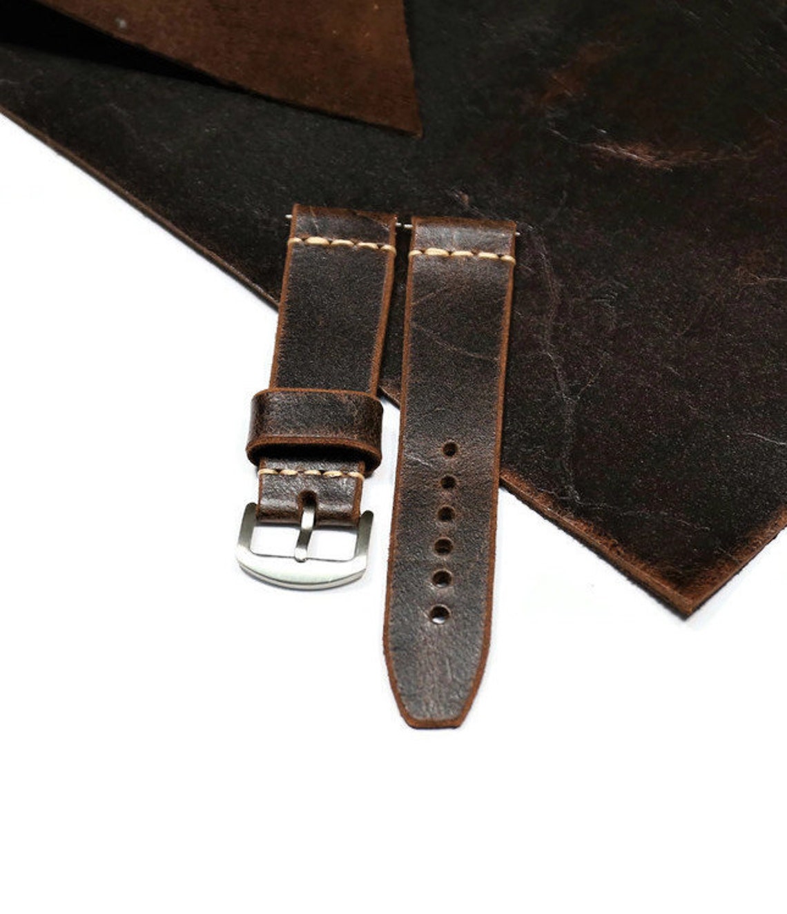 Distressed leather watch strap Handmade brown watch band soft Etsy