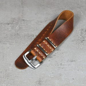 Brown Leather Watch Strap: Handmade, Single Pass 18-24mm