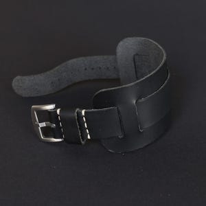 Leather cuff watch strap men, 18mm 20mm 22mm 24mm Veg tanned watch bund band Black Handmade leather watch band Badalassi, Bund Strap Aviator