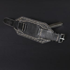Black bund strap, Leather watch band, 18-24mm Aviator style, Leather cuff watch strap, Custom Handmade watch band Stitched