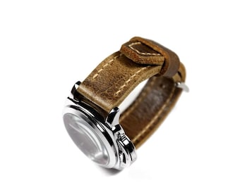 Brown Leather Watch Strap: Handmade Vintage Style 18-26mm