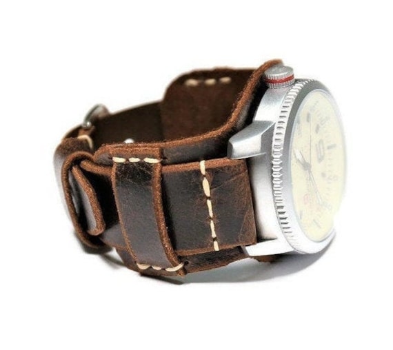 Leather Watch Band Brown Bund Strap Distressed Leather 20mm - Etsy UK