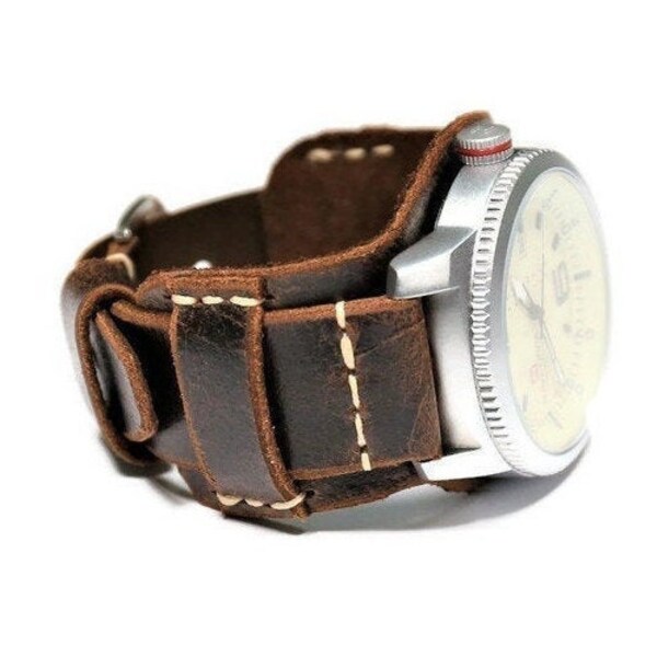 Bracelet-montre en cuir marron, 18 mm 20 mm 22 mm 24 mm 26 mm Bracelet en cuir véritable vieilli, montre manchette aviateur fait main