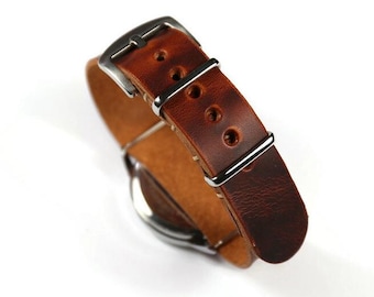 Handmade Brown Leather Watch Strap: Badalassi Carlo Veg Tan, Single Pass
