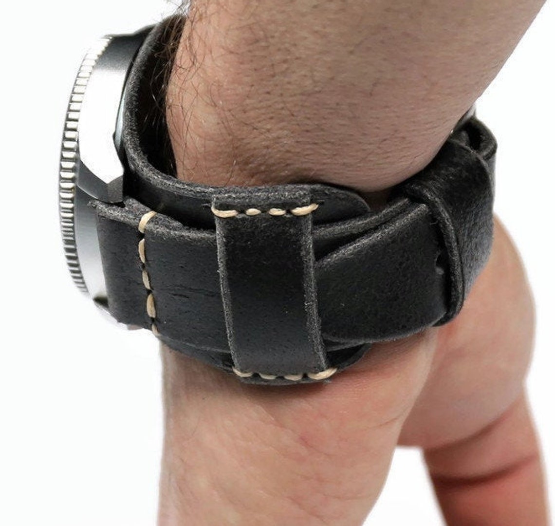 Leather cuff watch strap mens Bund band distressed leather Etsy