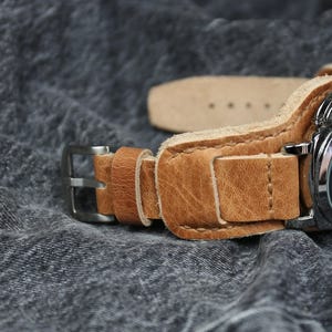 Horween Leather Bund Watch Strap: Handmade Aviator Cuff Band