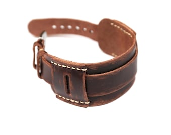Handmade Distressed Leather Cuff Bracelet: Wide Dark Brown Wristband