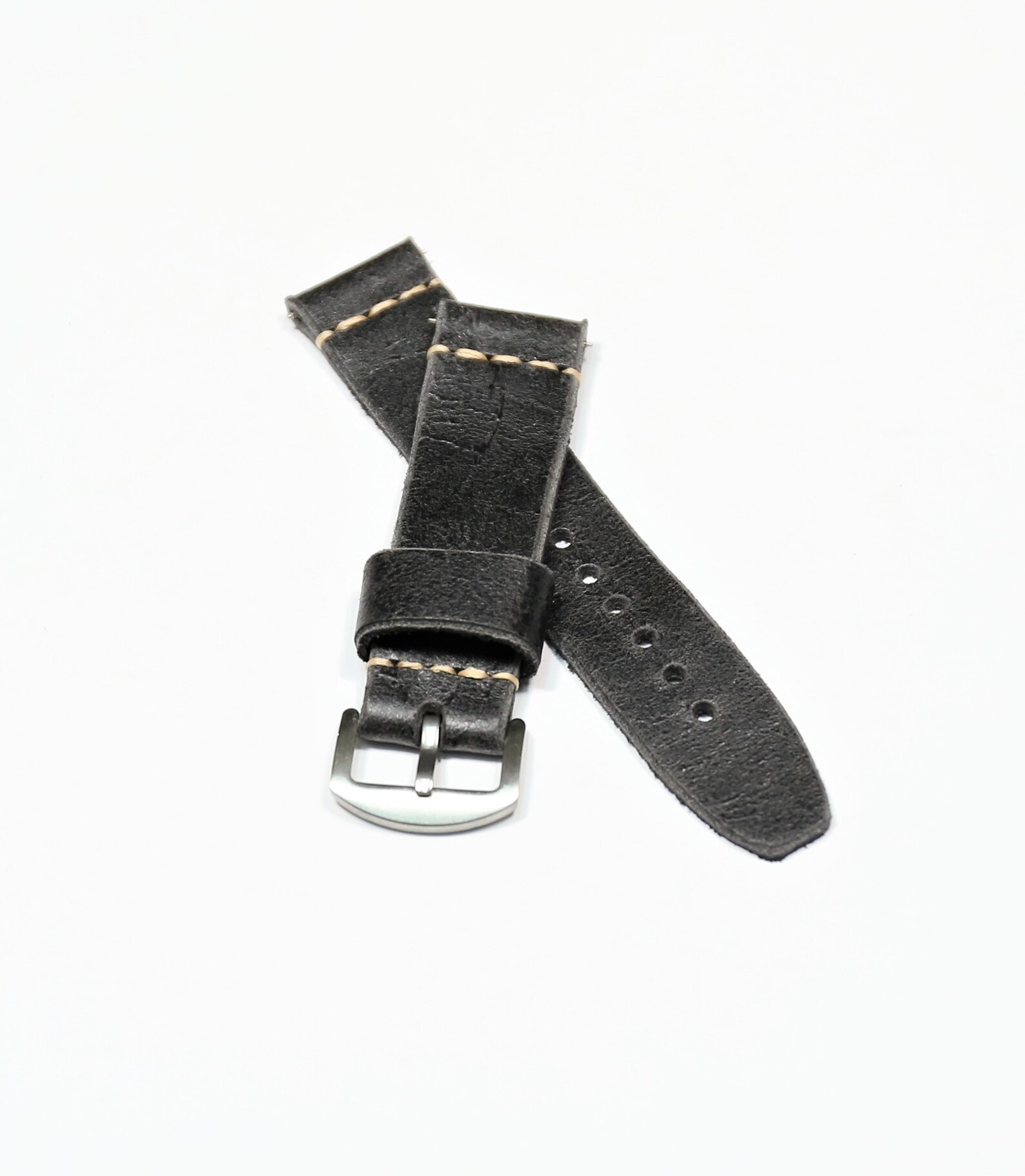 Vintage leather watch strap Black 20 22 24 26mm Handmade band Etsy