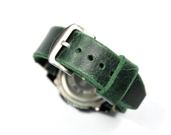 Handmade Green Leather Watch Band: Distressed Crazy Cow Strap