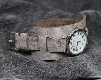Leather cuff watch strap Handmade Bund band, 18mm 20mm 22mm 24mm Wax Medium Brown Veg tanned Leather watch band