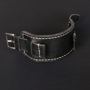 Black Leather cuff watch band, Custom Handmade Bund Strap 18mm 20mm 22mm 24mm, Distressed leather watch strap Aviator, Anniversary Gift