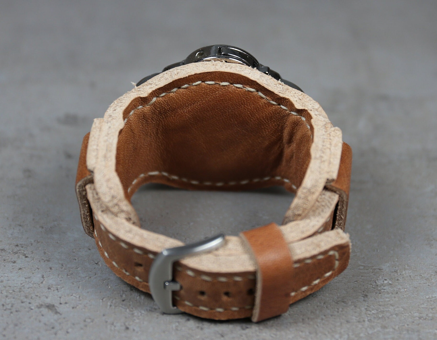 Leather Cuff Watch Strap Full Grain Thick Leather Watch Band Etsy