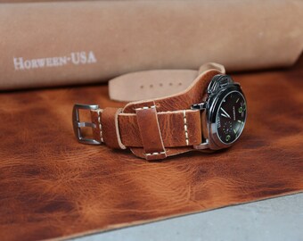 Bund watch strap Horween Derby leather watch band Handmade Soft leather cuff watch strap Brown Military Aviator 18mm 20mm 22mm 24mm