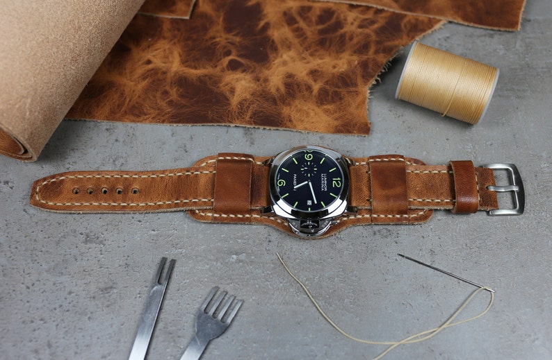 Leather Cuff Watch Strap Full Grain Thick Leather Watch Band Etsy