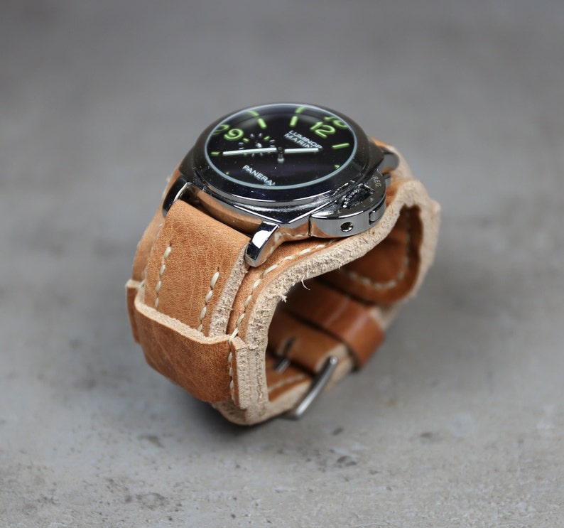 Leather Cuff Watch Strap Full Grain Thick Leather Watch Band Etsy