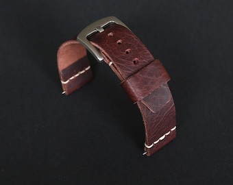 Handmade Dark Brown Leather Watch Band: Italian Veg Tanned Badalassi, 18mm-24mm