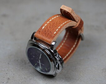 Horween Derby leather watch strap High quality Thick wrist watch band Brown 18mm 20mm 22mm 24mm 26mm Handmade full grain leather watch band