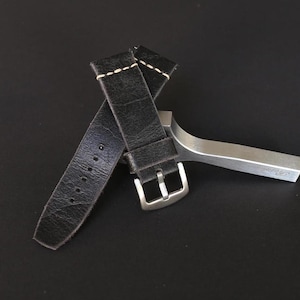 Handmade leather watch band black 24x22mm, Length 120x70mm Two piece strap Minimalist
