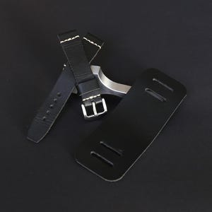 Black Leather Bund Watch Strap 18mm 20mm 22mm 24mm, Handmade Cuff Watch Band, Military Two-Piece Strap, Badalassi Leather