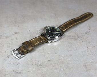 Handmade Brown Leather Watch Strap, Distressed Wrist Band, Vintage Style 18mm-26mm