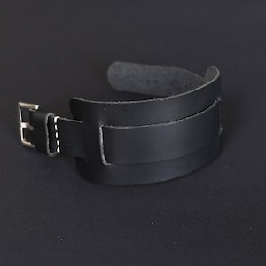 Handmade Bund band, Leather cuff watch strap Black, 18mm 20mm 22mm 24mm Badalassi leather wrist watch band Aviator style