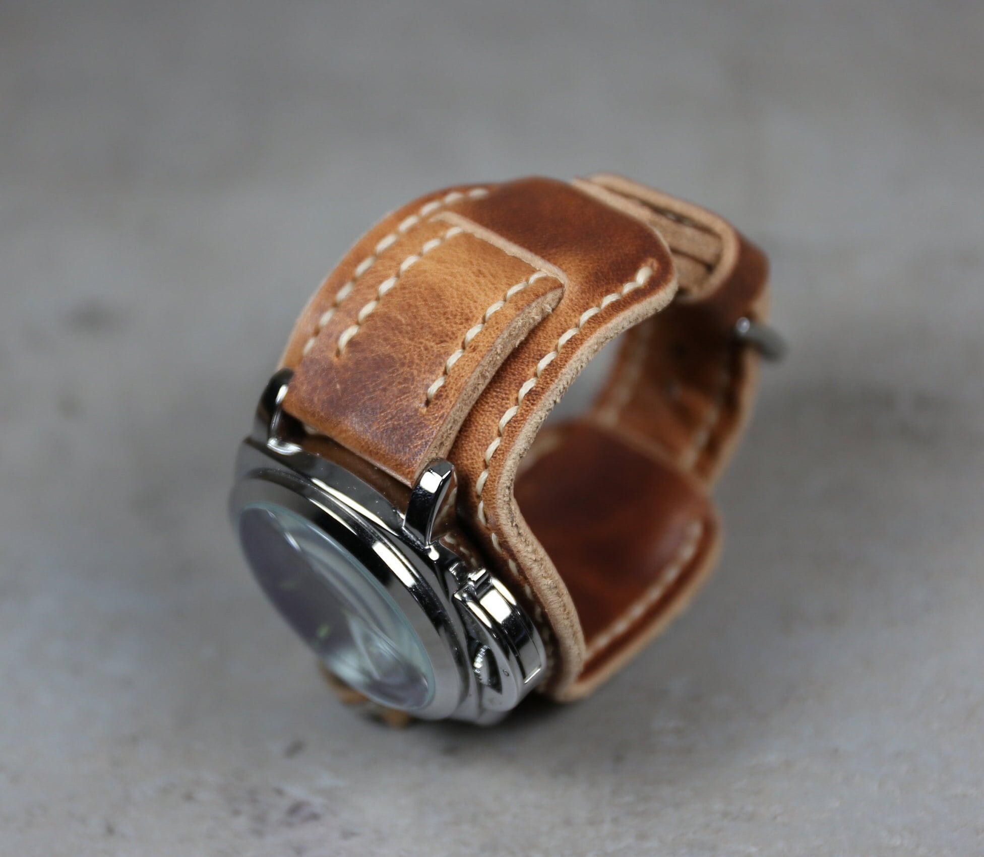 Leather Cuff Watch Strap Horween Derby Full Grain Leather Etsy