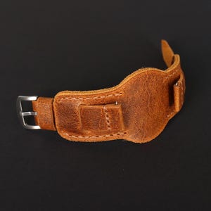 Distressed Leather Bund Watch Strap: Handmade Aviator Cuff