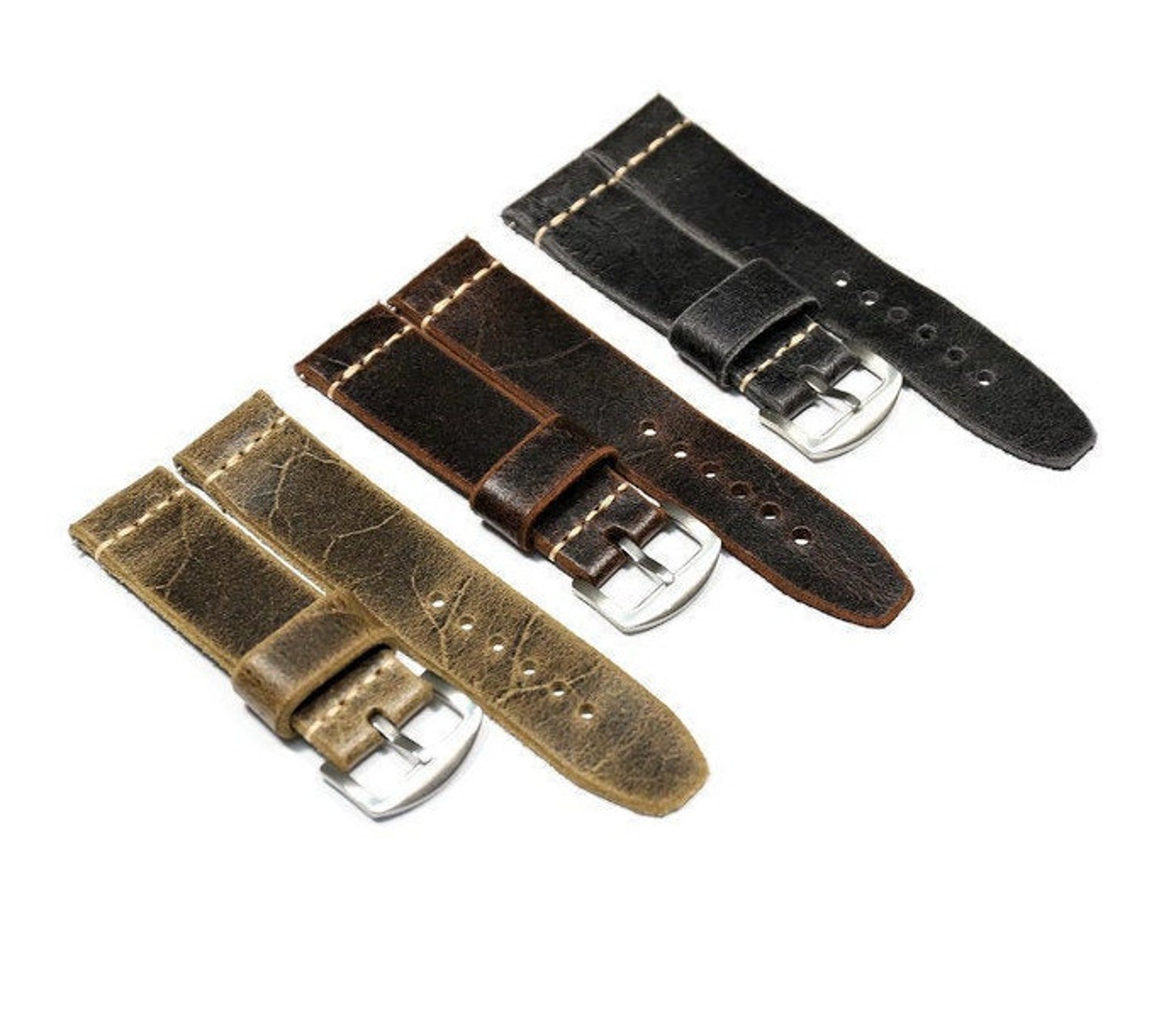 Distressed leather watch strap Handmade brown watch band soft Etsy