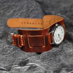Bund strap Badalasi leather watch band Brown Full grain soft leather cuff watch strap Military Aviator, 18-24mm Handmade