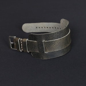 Bund band Leather watch strap, Wide cuff watch band, 18mm 20mm 22mm 24mm Gray, leather watch band Handmade