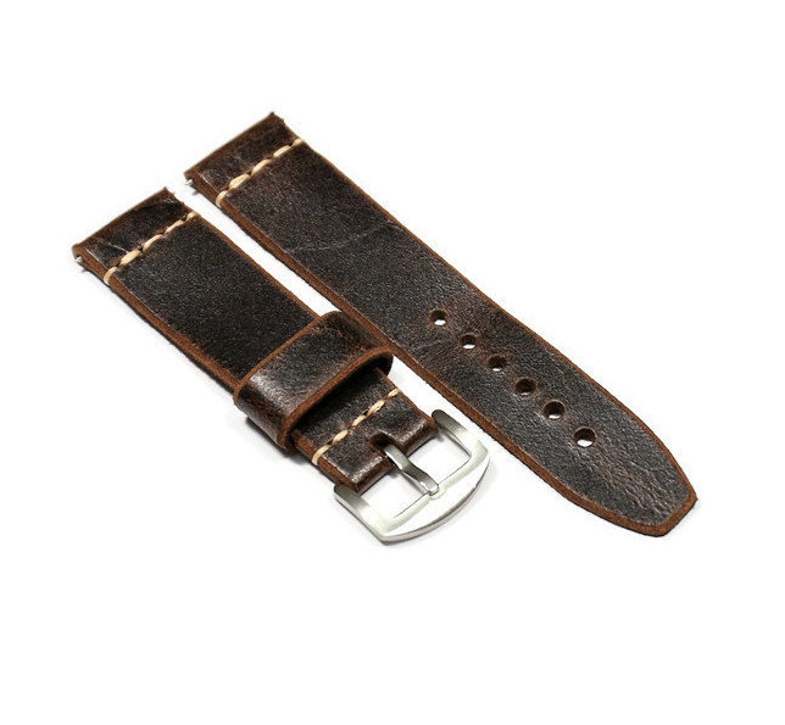 Distressed leather watch strap Handmade brown watch band soft Etsy