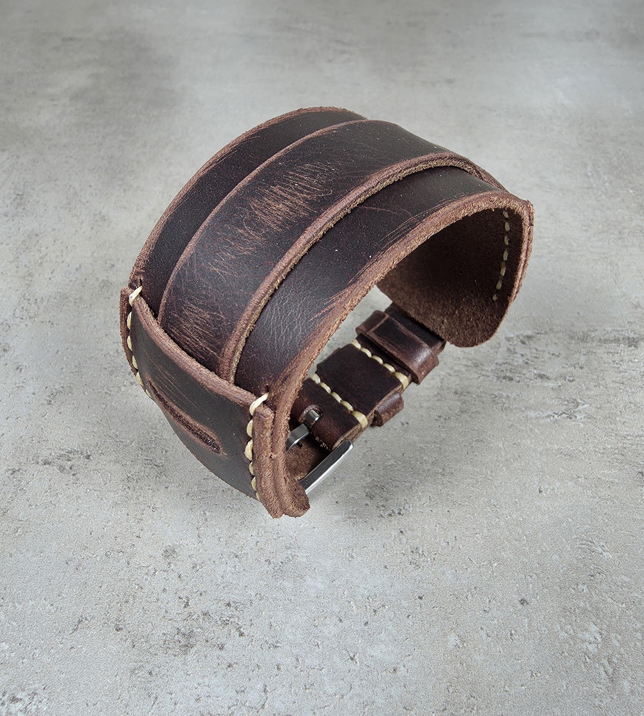 Dark Brown Distressed Leather Watch Band: Handmade Cuff Watch Strap…