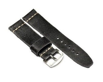 Distressed leather watch strap black, Custom Handmade watch band 18mm 20mm 22mm 24mm Leather watch band men women Two Piece strap Minimalist