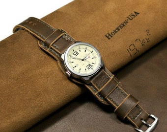 Horween Chromexcel Leather watch strap men 18mm 20mm 22mm 24mm, Handmade full grain leather bund band, Cuff watchband Brown