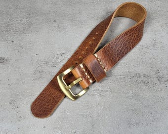 Single Pass Leather Watch Strap: Handmade Brown Wrist Band Military Vintage Style 18–24mm