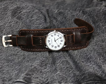 Bund band High quality Leather cuff watch strap Dark brown 18mm 20mm 22mm 24mm Handmade wrist watch band soft