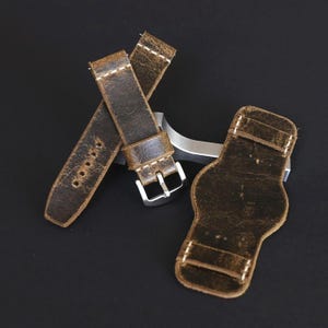Handmade Crazy Cow Leather Bund Watch Strap: Vintage Aviator Cuff