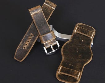 Handmade Crazy Cow Leather Bund Watch Strap: Vintage Aviator Cuff