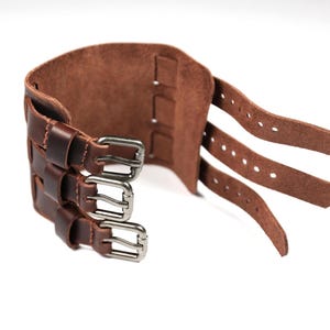 Wide cuff leather bracelet, Triple strap wide leather cuff, Dark brown distressed leather wrist cuff, Handmade leather bracelet men